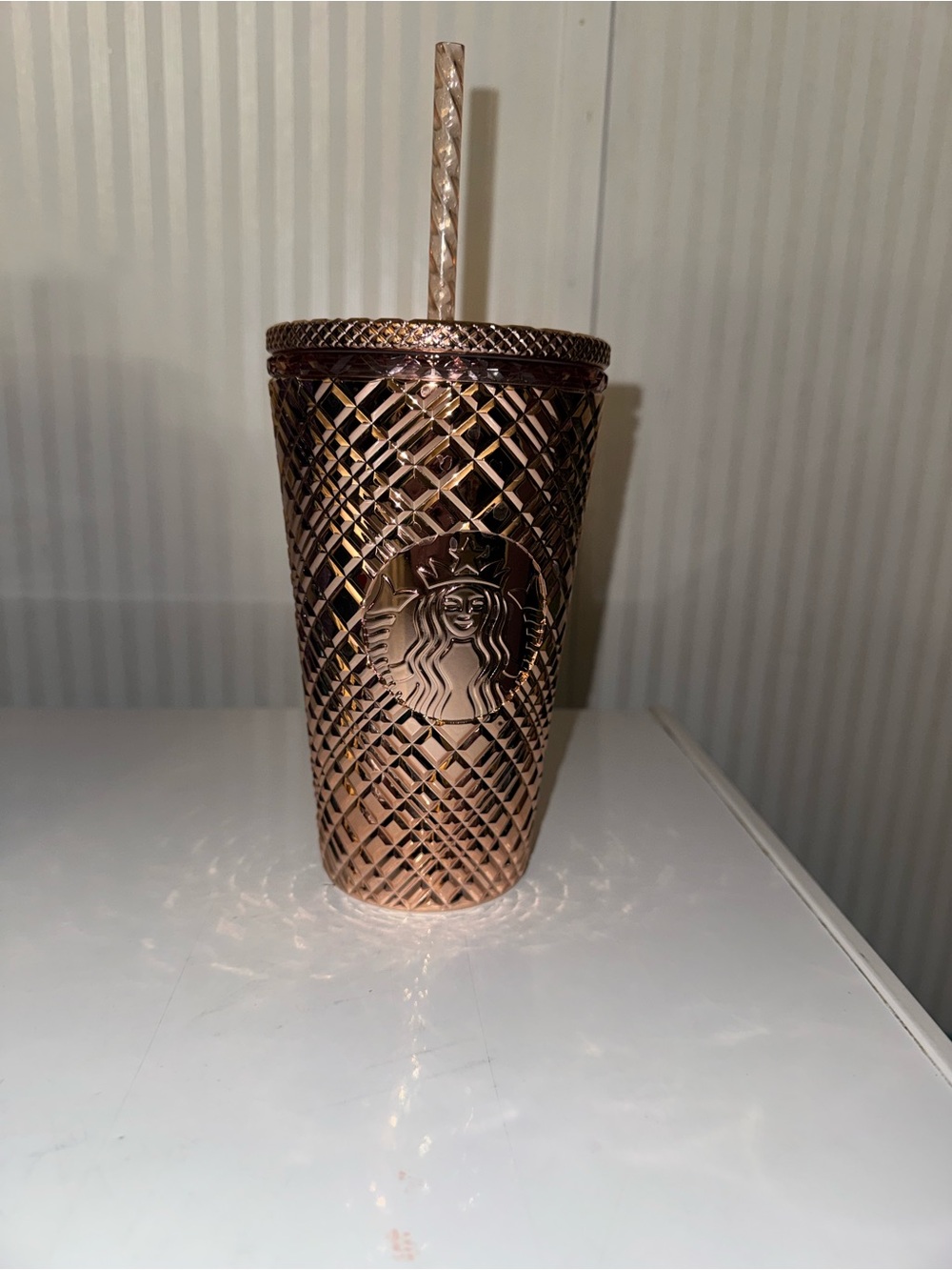 Starbucks Rose Gold Textured Cold Cup with Straw